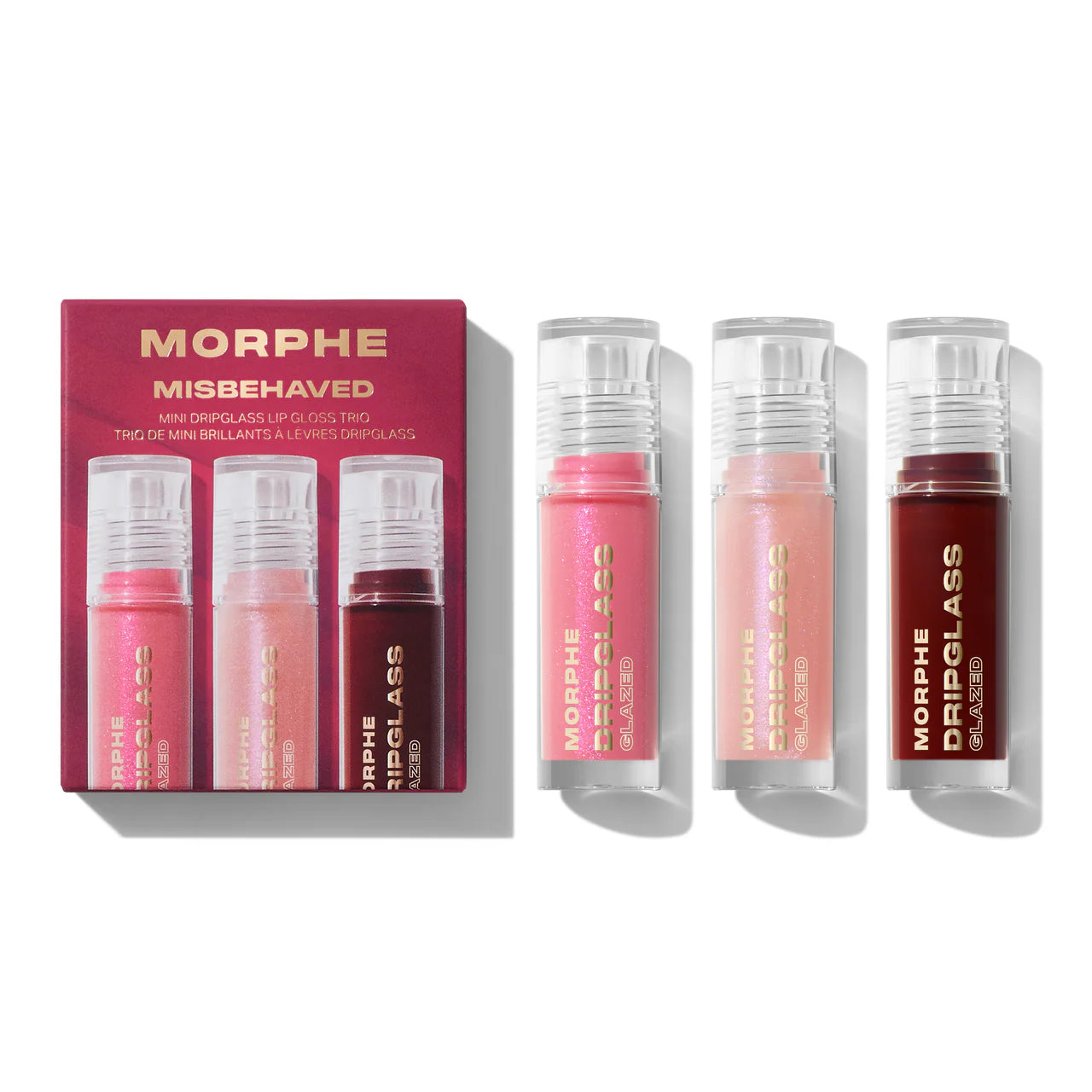 MORPHE Misbehaved Mini Dripglass Lip Gloss Trio — Set de Mini Brillos Labiales Ultra Shine