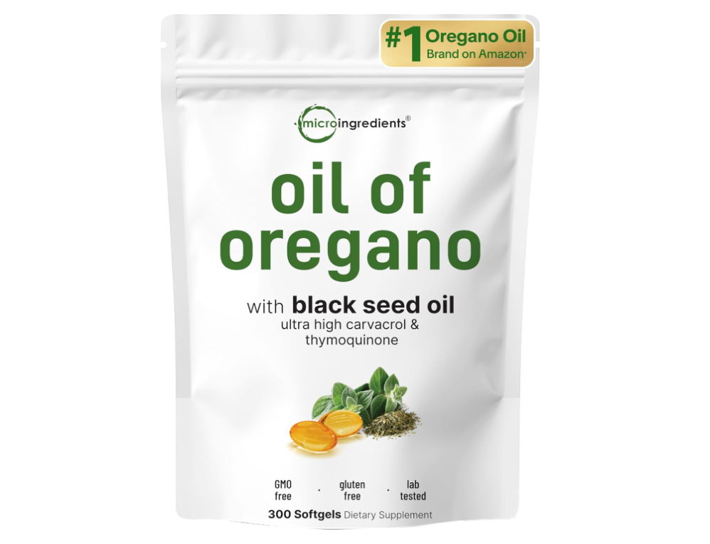 Micro Ingredients Aceite de Orégano + Semilla Negra – Cápsulas Blandas Veganas 2 en 1 (300 Unidades)