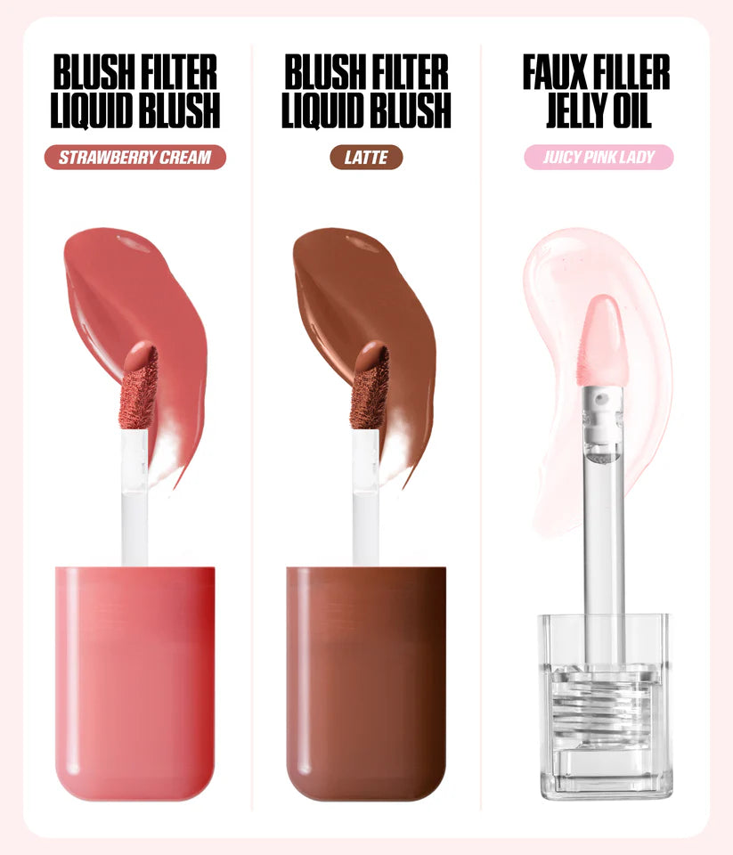 HUDA BEAUTY Habibti Lip And Cheek Best Sellers Kit Set De Rubores Líquidos Y Aceite Labial