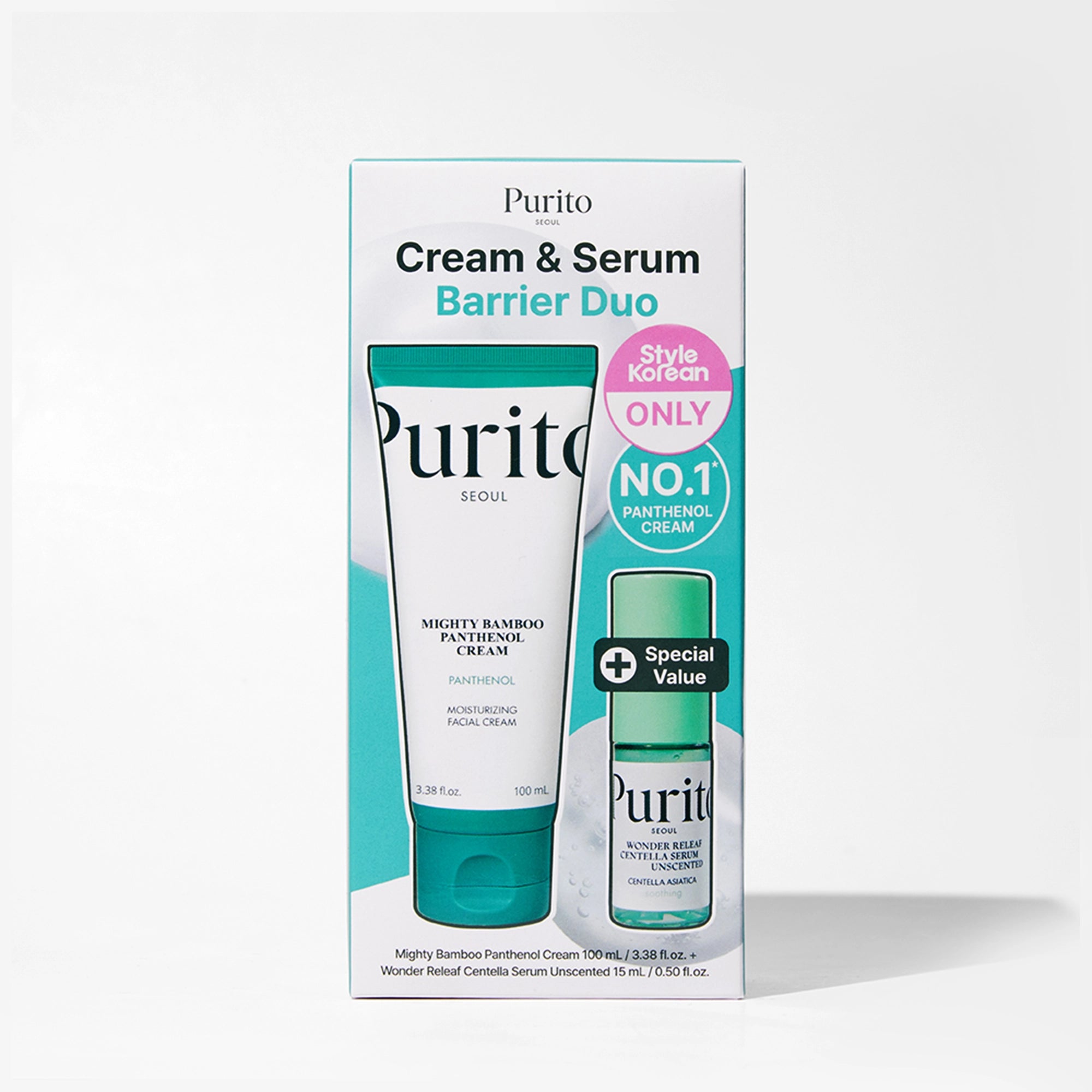 PURITO Cream & Serum Barrier Duo — Set Hidratante con Pantenol y Bambú para Fortalecer la Barrera de la Piel