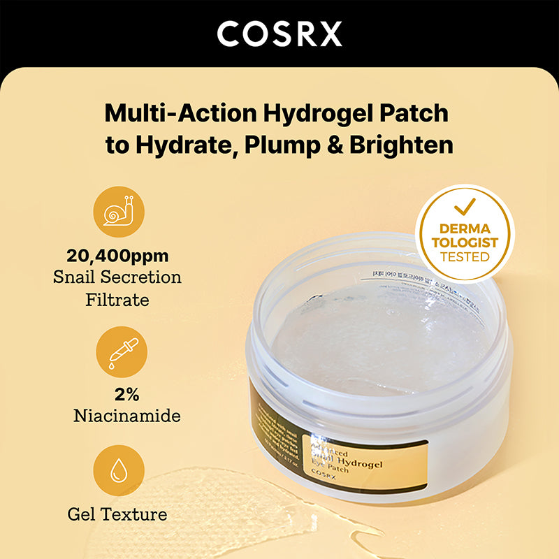 COSRX Advanced Snail Hydrogel Eye Patch 60 Parches – Parches Hidrogel Con Mucina De Caracol Para Contorno De Ojos