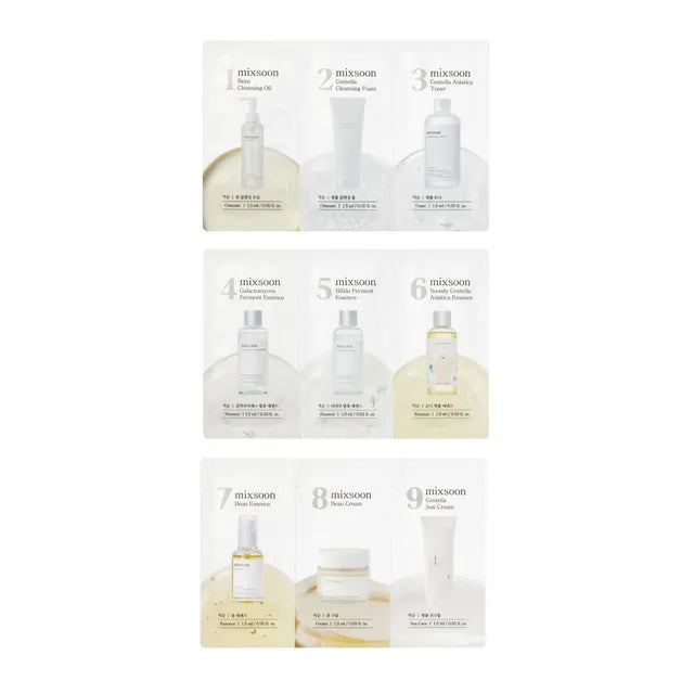 Mixsoon 9 - Step Skincare Sachet Bundle Set — Set De 9 Sobres De Rutina Completa Para Cuidado De La Piel (Limpieza, Hidratación y Glow)