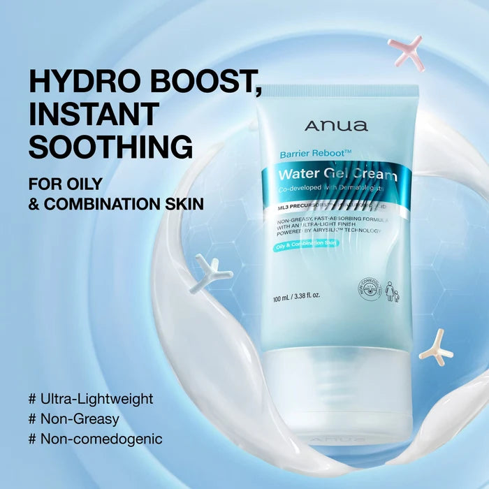 Anua Barrier Reboot Water Gel Cream – Hidratante Ligero Para Piel Grasa Y Mixta Con ML3 Precursors 100 ML