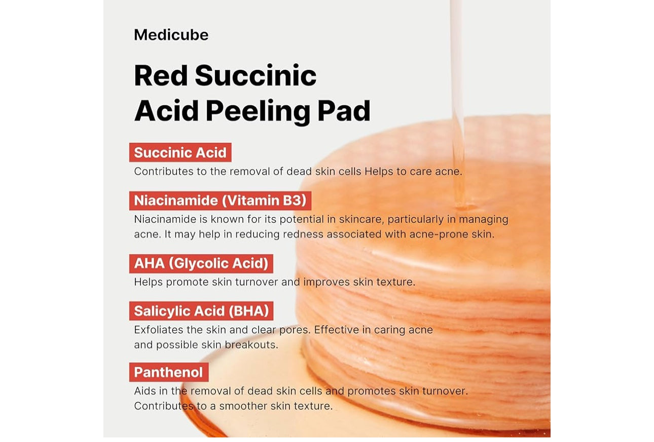 Medicube Almohadillas de pelado facial de pantenol de ácido succínico rojo image 1