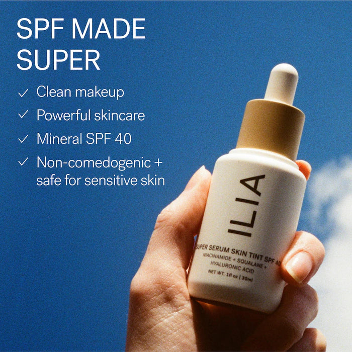 BAJO PEDIDO - ILIA Super Serum Skin Tint SPF 40 Skincare Foundation — Base Luminosa Con Protector Solar, Ácido Hialurónico Y Niacinamida