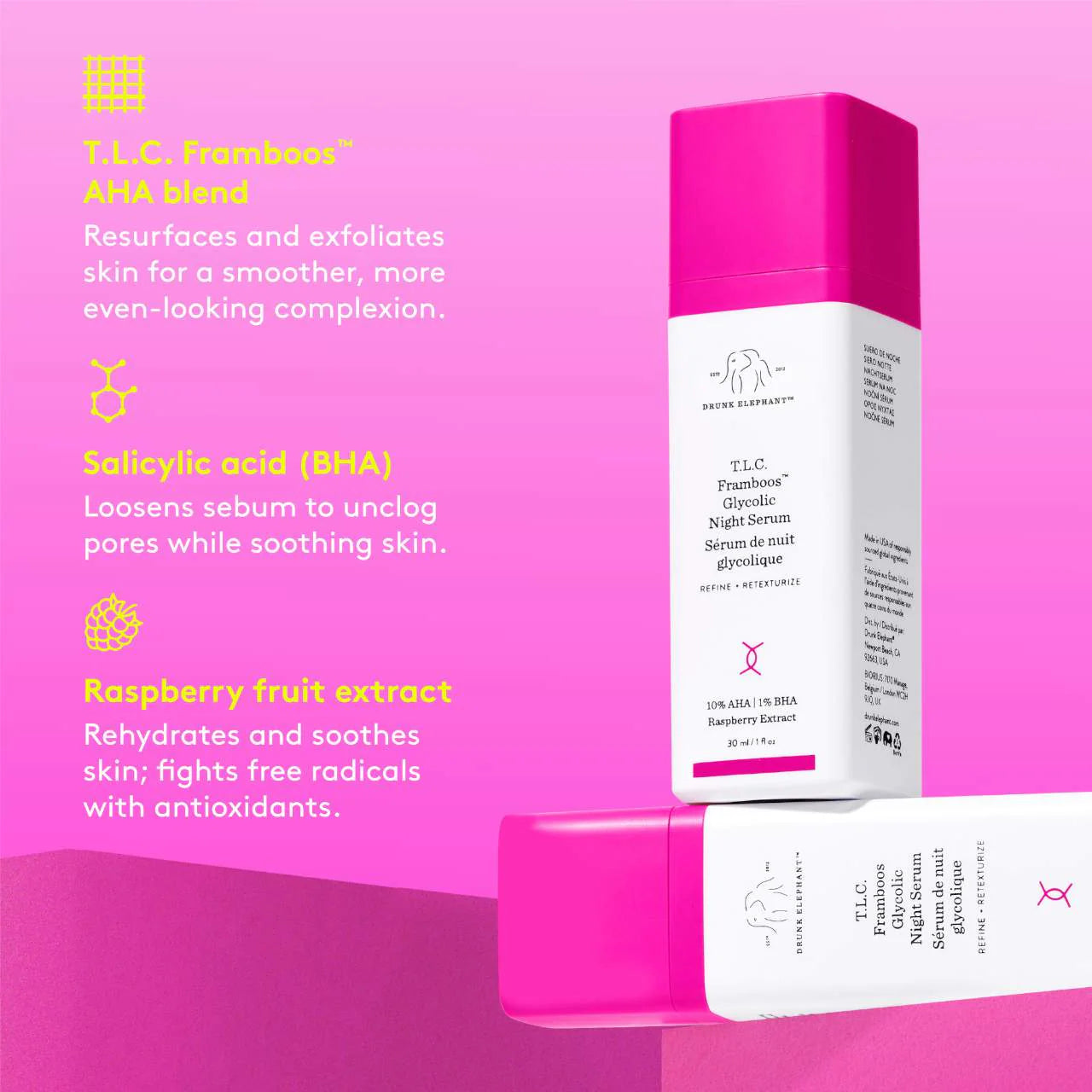 BAJO PEDIDO - Drunk Elephant T.L.C. Framboos Glycolic Night Serum | Sérum Resurfacing Nocturno