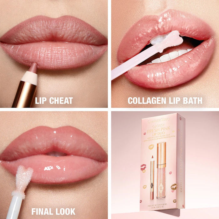 Charlotte Tilbury Mini Glossy Pink Lip Gloss + Lip Liner Set | Kit De Brillo Labial Y Delineador- Fresh Pink