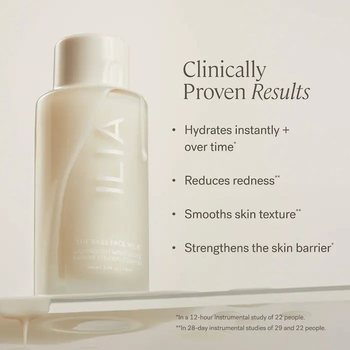 BAJO PEDIDO - ILIA The Base Face Milk Essence & Lightweight Moisturizer with Hyaluronic Acid 100 ML — Esencia Hidratante Y Crema Ligera Con Ácido Hialurónico Para Una Piel Suave Y Equilibrada