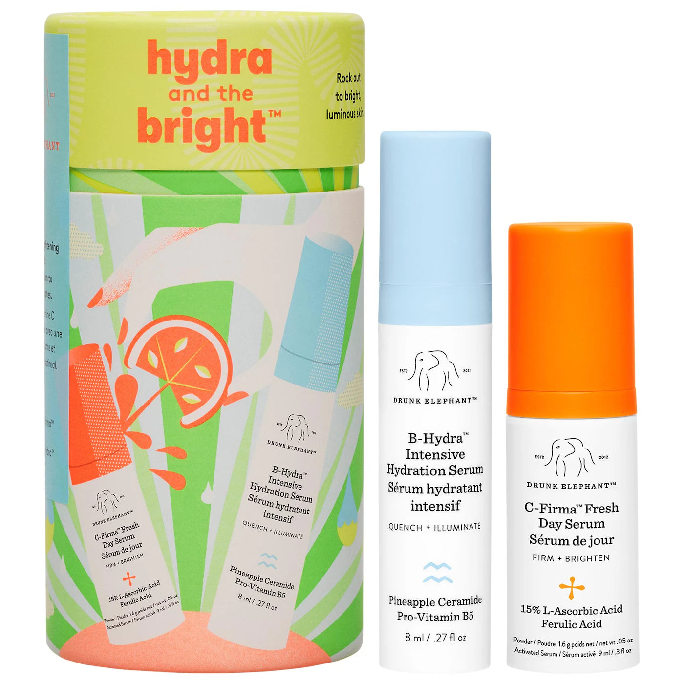 BAJO PEDIDO - Drunk Elephant Hydra & the Bright Serum Duo | Dúo Vitamina C + Hidratación
