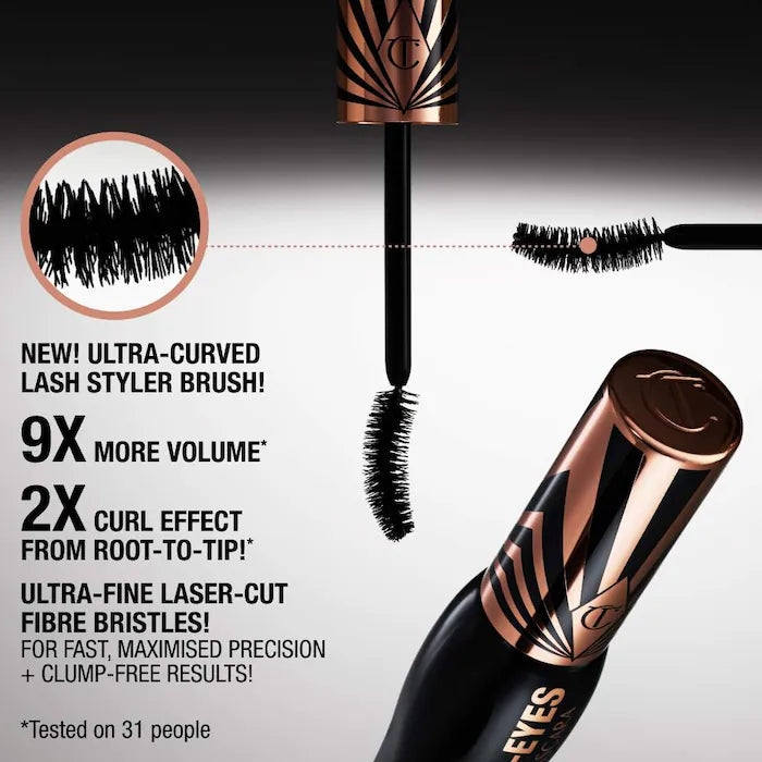 SALE BAJO PEDIDO - Charlotte Tilbury Exagger-Eyes Volumizing & Curling Mascara – Máscara De Pestañas Negro Vinilo Con Efecto 9x Volumen Y 28 Horas