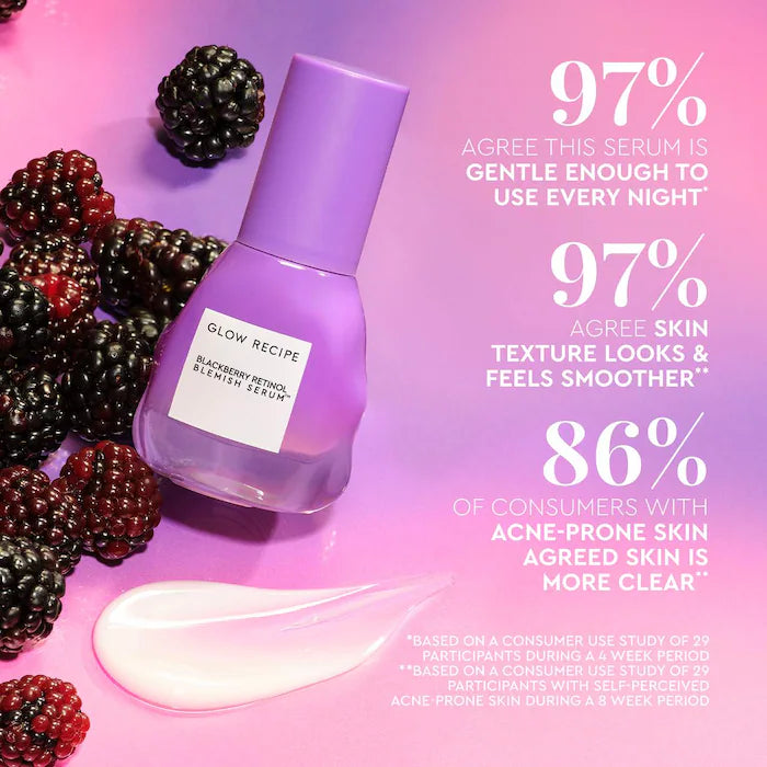 BAJO PEDIDO - Glow Recipe Blackberry Retinol Blemish Serum 30 ML — Suero Con Retinol Y Mora Negra Para Tratar Imperfecciones Y Suavizar La Piel