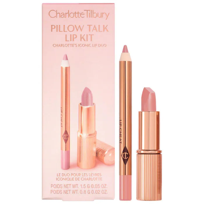 BAJO PEIDO - Charlotte Tilbury Mini Pillow Talk Lipstick & Liner Set — Set Mini De Labial y Delineador En Tono Nude Rosado Icónico
