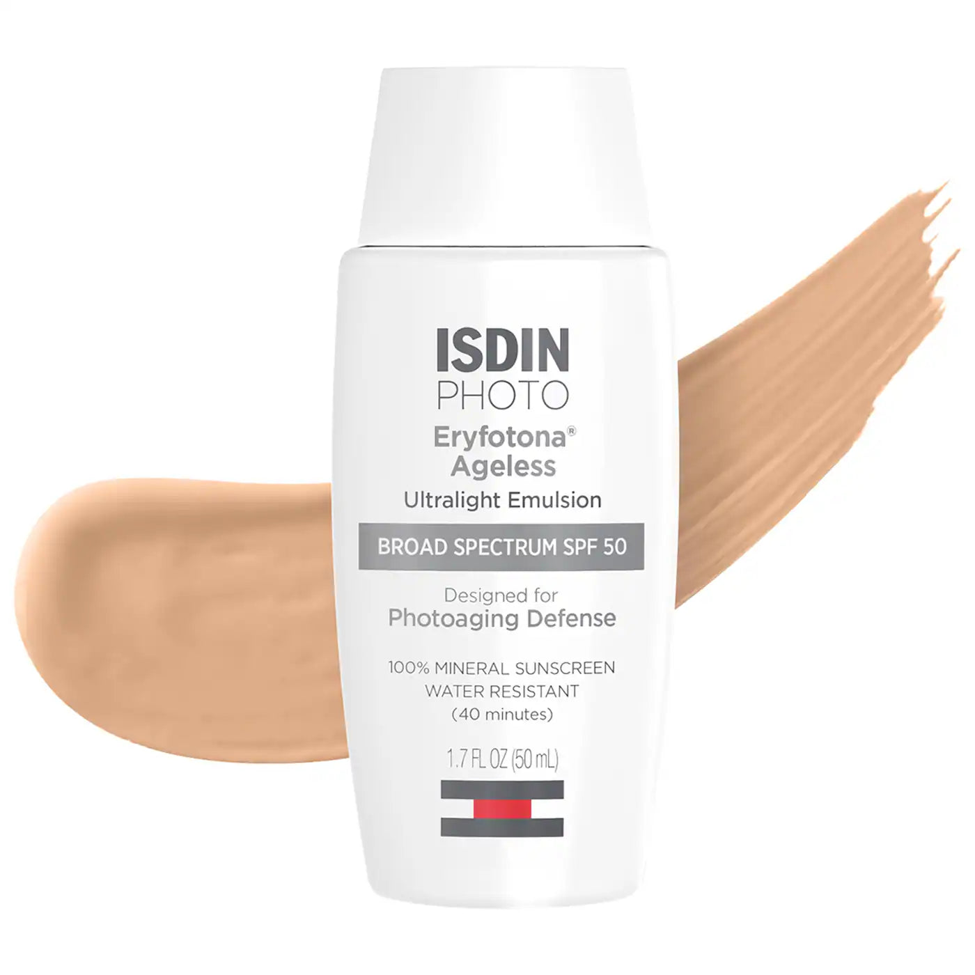 BAJO PEDIDO - ISDIN Eryfotona Ageless Ultralight Tinted Mineral Sunscreen SPF 50 to even tone and fight photoaging with Peptides and Vitamin E 50 | Protector Solar con Color