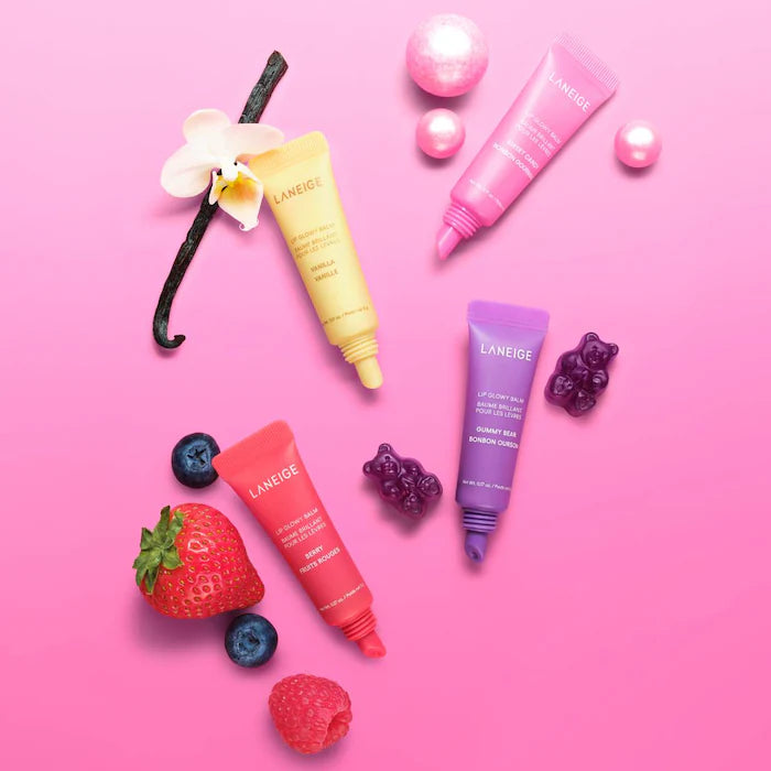 BAJO PEDIDO - LANEIGE Mini Lip Glowy Balm Set — Set De Bálsamos Labiales Mini Hidratantes Con Brillo Natural Y Aroma Frutal