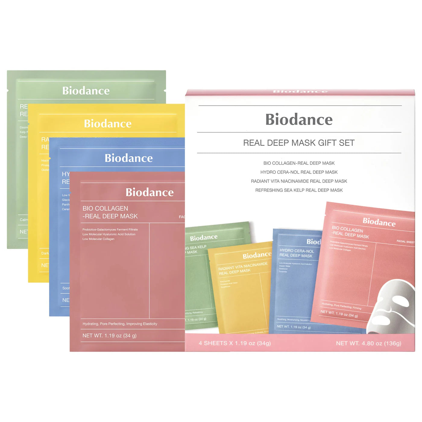 BAJO PEDIDO - BIODANCE Real Deep Mask Gift Set - 4 Masks for Pore Care, Hydration, Calming and Dark Spot Treatment | Set Exclusivo