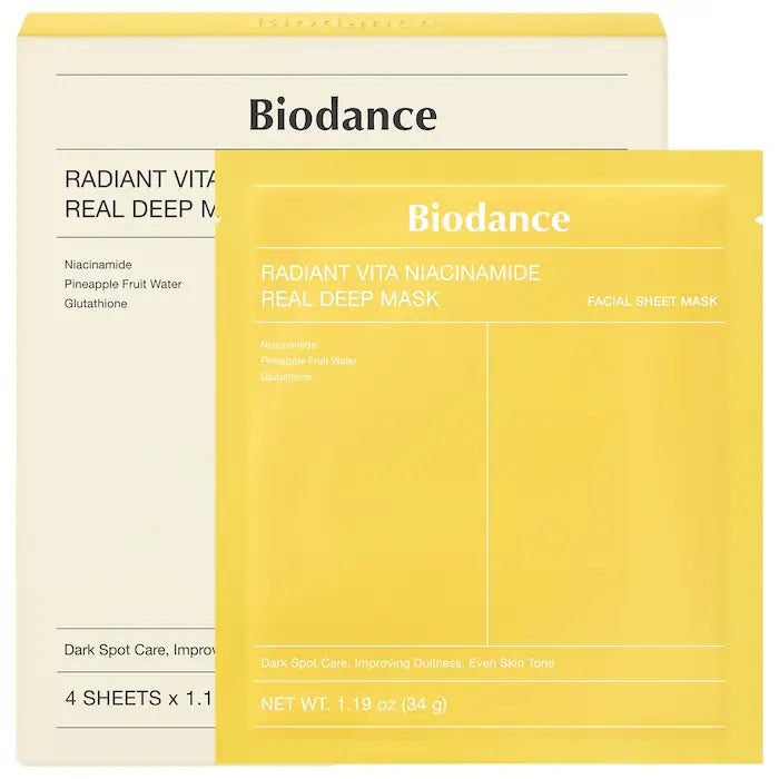 BAJO PEDIDO - Biodance Radiant Vita Niacinamide Real Deep Mask Pack De 4 – Mascarilla Hidrogel Iluminadora Para Manchas Oscuras