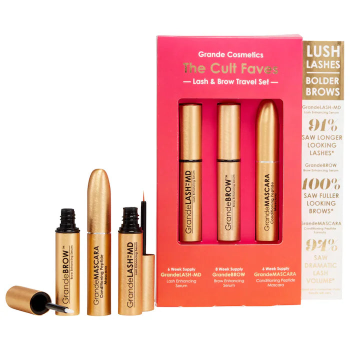 BAJO PEDIDO - Grande Cosmetics Mini Cult Faves Lash and Brow Serum Set — Set De Sueros Potenciadores Para Pestañas Y Cejas Más Fuertes Y Definidas