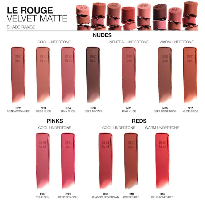 BAJO PEDIDO - Givenchy Le Rouge Velvet Matte Long-Lasting Lipstick — Labial Mate De Larga Duración Con Acabado Suave Y Lujo Couture