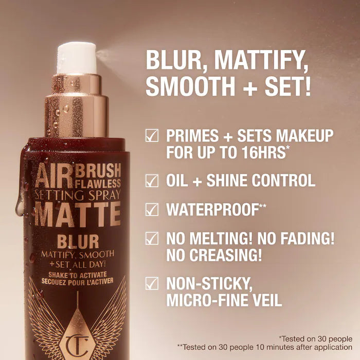 BAJO PEDIDO - Charlotte Tilbury Airbrush Flawless Matte Blurring & Waterproof Setting Spray — Spray Fijador Impermeable Con Acabado Mate Y Efecto Suavizado