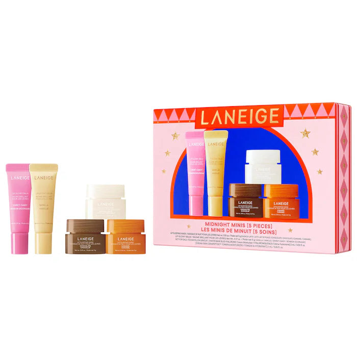 BAJO PEDIDO - LANEIGE Midnight Minis Lip Glowy Balm and Lip Sleeping Mask Gift Set — Set De Bálsamos Y Mascarillas Labiales Hidratantes En Mini Tamaño