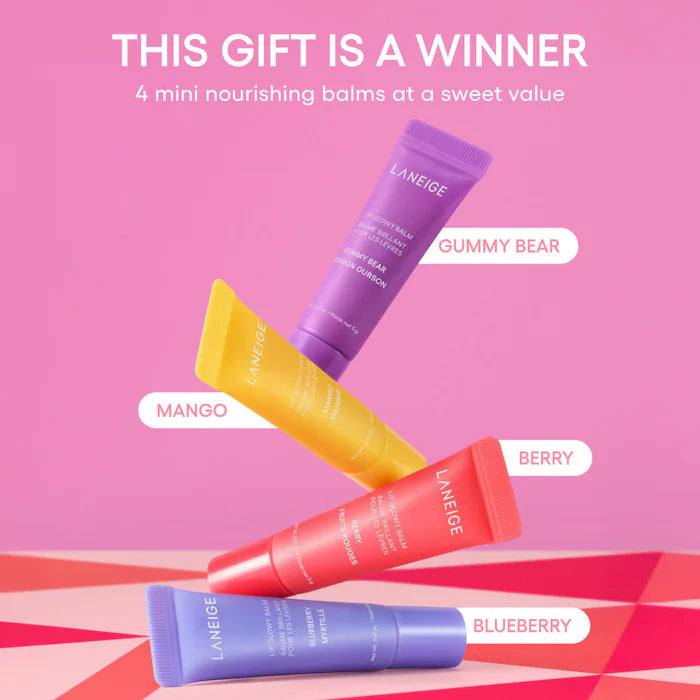 BAJO PEDIDO - LANEIGE Mini Lip Glowy Balm Gift Set — Set De Bálsamos Labiales Mini Hidratantes Con Brillo Natural Y Aromas Frutales