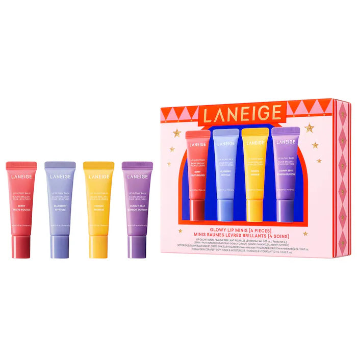 BAJO PEDIDO - LANEIGE Mini Lip Glowy Balm Gift Set — Set De Bálsamos Labiales Mini Hidratantes Con Brillo Natural Y Aromas Frutales