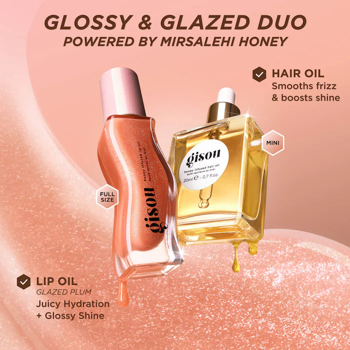 BAJO PEDIDO - Gisou Glossy & Glazed Hair & Lip Oil Gift Set | Aceite Capilar & Labial Hidratante