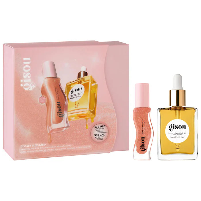 BAJO PEDIDO - Gisou Glossy & Glazed Hair & Lip Oil Gift Set | Aceite Capilar & Labial Hidratante
