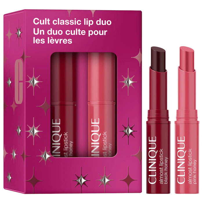 BAJO PEDIDO - CLINIQUE Mini Cult Classic Pink & Black Honey Lip Gift Set — Set Mini De Labiales Hidratantes En Tonos Icónicos Pink Honey y Black Honey