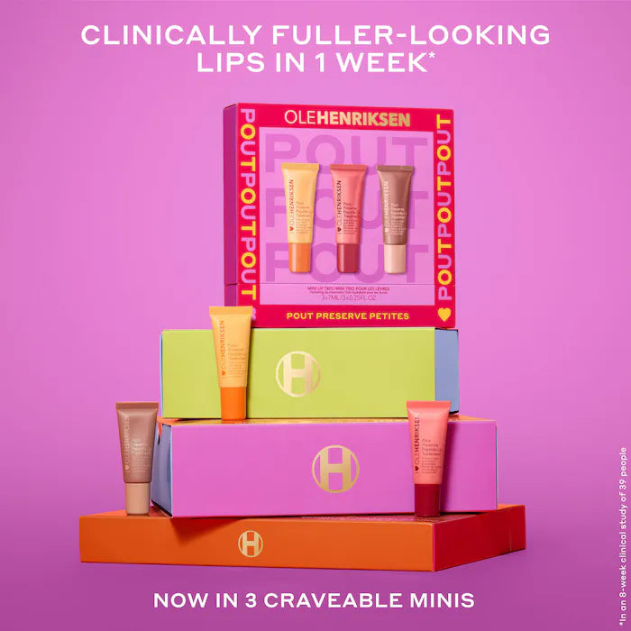 BAJO PEDIDO - OLEHENRIKSEN Pout Preserve Petites Mini Lip Trio — Set De Mini Bálsamos Labiales Hidratantes Con Péptidos y Brillo Natural