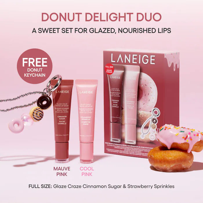 BAJO PEDIDO - LANEIGE Glaze Craze Donut Delight Duo – Lip Serum Tintado Hidratante + Minis De Skincare