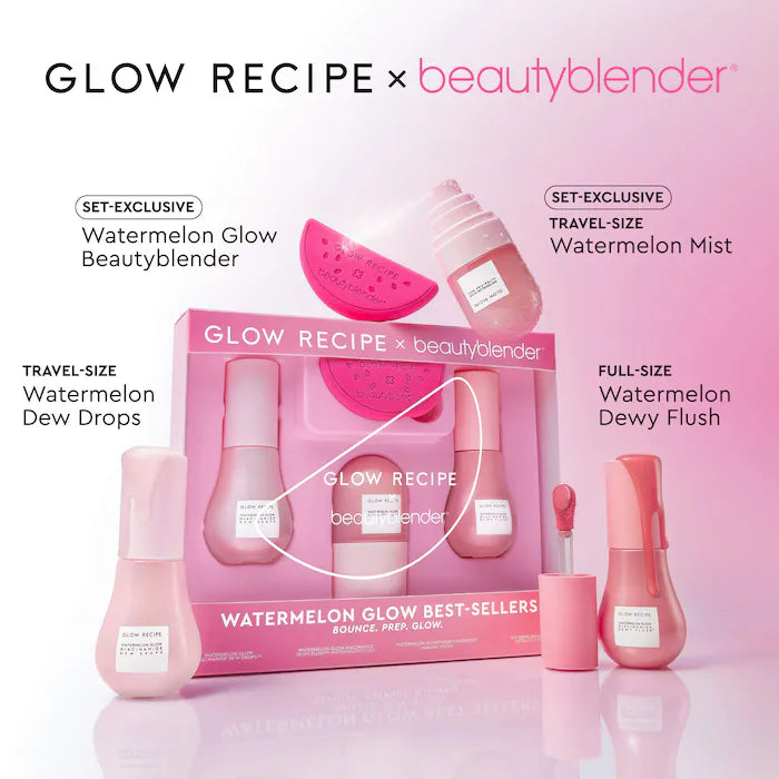 BAJO PEDIDO - Glow Recipe x Beautyblender Watermelon Glow Bestsellers Set de Cuidado Facial y Beautyblender
