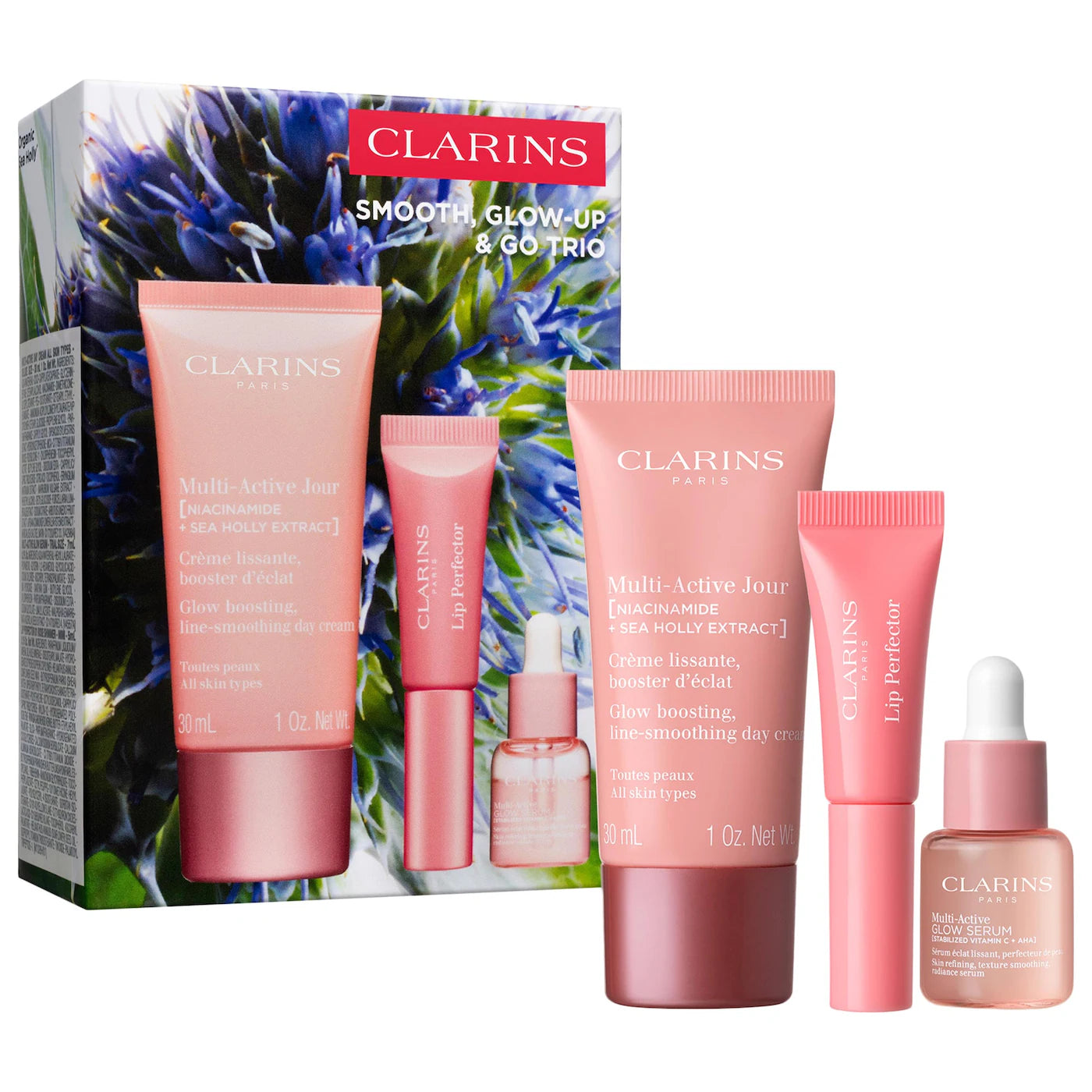 BAJO PEDIDO - Clarins Smooth Glow-Up & Go Set | Trío Alisante e Iluminador
