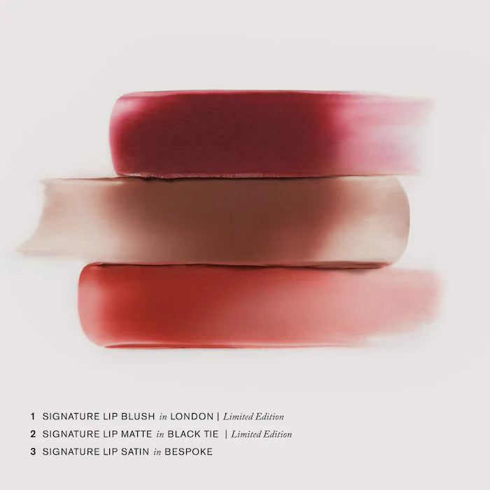 SALE BAJO PEDIDO - MERIT x Erdem Signature Lip Gift Set – Trío De 3 Labiales Mate, Blush Y Satinado Edición Limitada