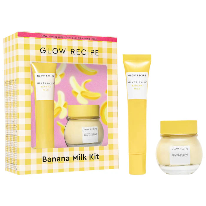 BAJO PEDIDO - Glow Recipe Banana Moisturizing Cream & Shimmer Lip Treatment Duo Set Hidratante de Crema Facial y Tratamiento Labial