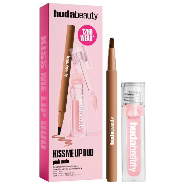 SALE BAJO PEDIDO - Huda Beauty Kiss Me Lip Contour Stain And Lip Jelly Gift Set – Dúo De Delineador  Y Aceite Labial