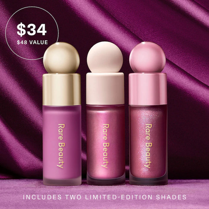 BAJO PEDIDO - Rare Beauty Violet Faves Mini Cheek And Lip Trio – Set De 3 Piezas Rubor, Iluminador Y Gloss Mini