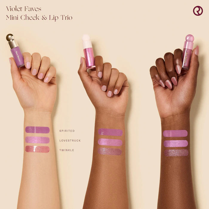 BAJO PEDIDO - Rare Beauty Violet Faves Mini Cheek And Lip Trio – Set De 3 Piezas Rubor, Iluminador Y Gloss Mini