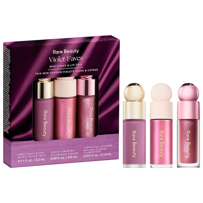 BAJO PEDIDO - Rare Beauty Violet Faves Mini Cheek And Lip Trio – Set De 3 Piezas Rubor, Iluminador Y Gloss Mini