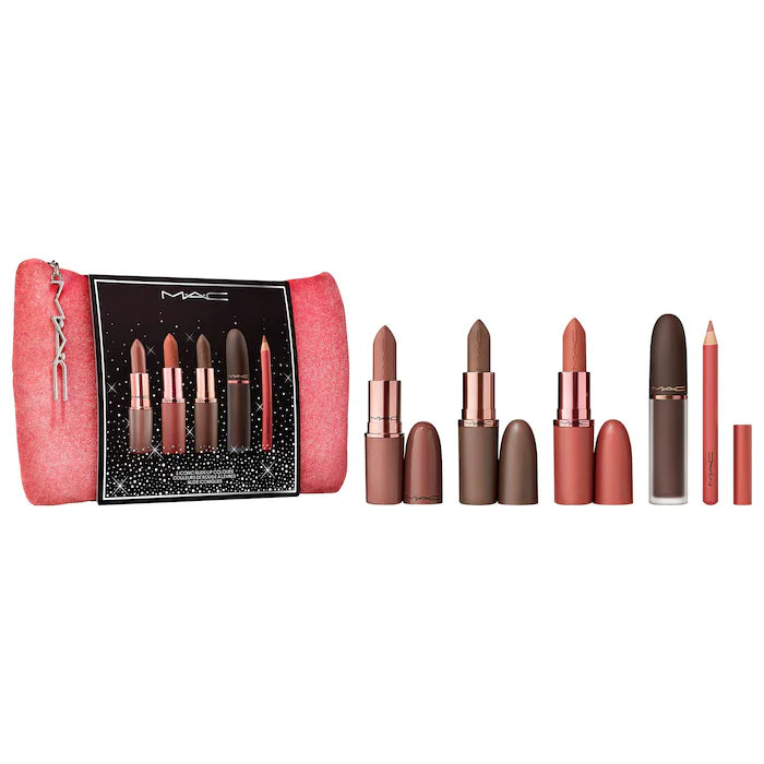 SALE BAJO PEDIDO - MAC Celebrity Nudes Lip Vault – Set De 5 Productos Labiales En Tonos Nude Con Bolsa Edición Limitada