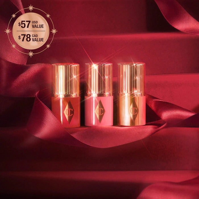 BAJO PEDIDO - Charlotte Tilbury Mini Unreal Blush + Glow Trio – Set De 3 Sticks Mini De Rubor E Iluminador Con Colageno Y Ácido Hialurónico