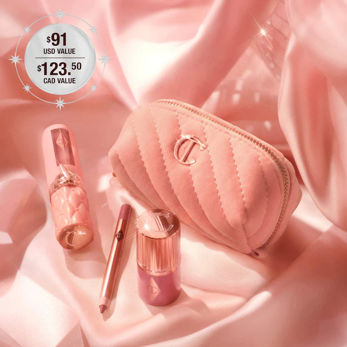 SALE BAJO PEDIDO - Charlotte Tilbury Pillow Talk Everyday Icons Lip & Cheek Makeup Gift Set – Set De 3 Productos Con Mini Bolsa Edición Limitada