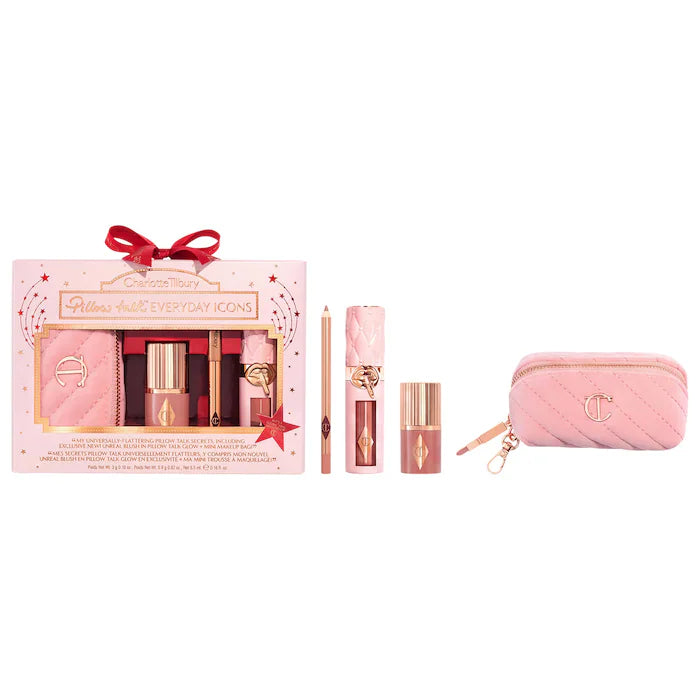 SALE BAJO PEDIDO - Charlotte Tilbury Pillow Talk Everyday Icons Lip & Cheek Makeup Gift Set – Set De 3 Productos Con Mini Bolsa Edición Limitada